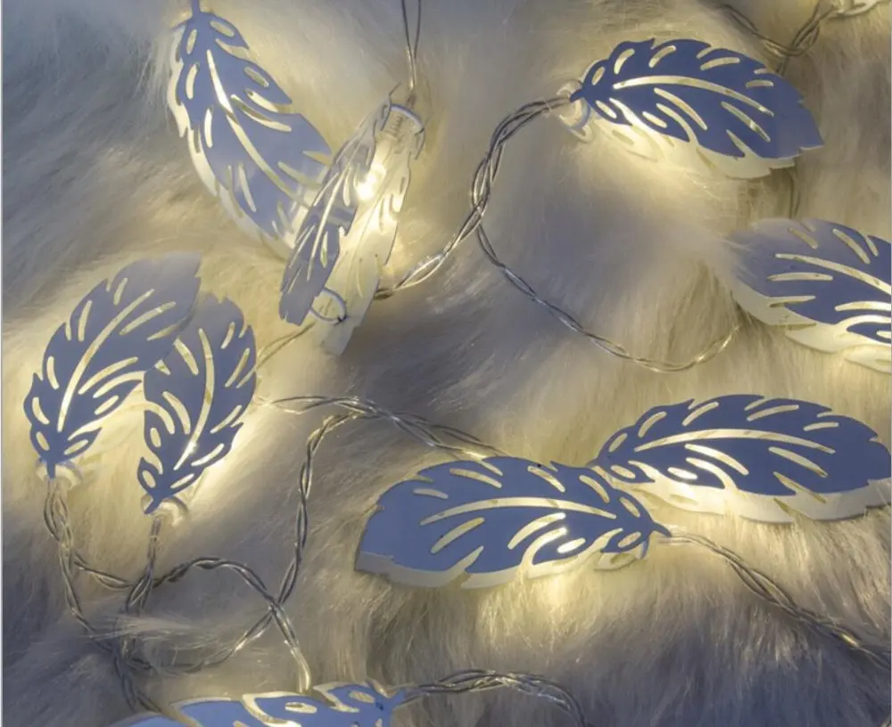 String Lights Battery Operated 10 LED Lights Fairy Metal Feather Shaped Warm White Ambience Decor For Party Home Yard Wall