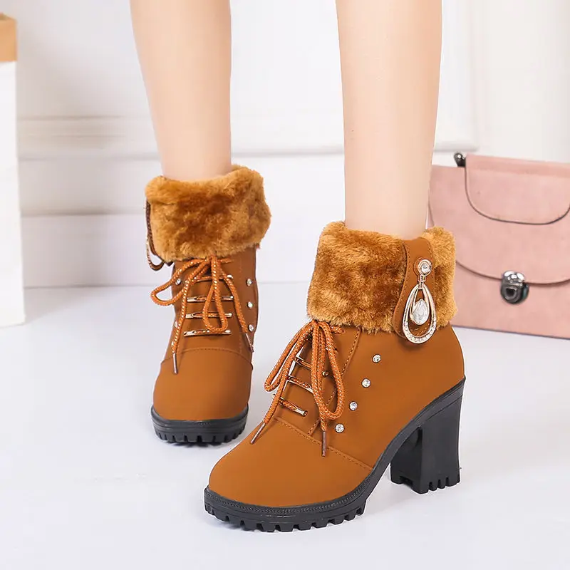 

New autumn and winter Martin boots women's thick-heeled British style short boots with cashmere