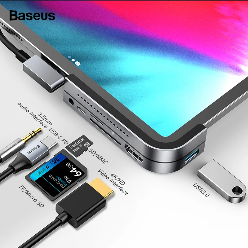 Baseus Мульти USB C концентратор к HDMI USB 3,0 type C концентратор для iPad Pro несколько портов USB-C type-C usb-концентратор, адаптер для MacBook Pro Air