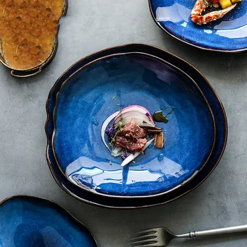 

Nordic Ceramic food dish plate household pottery irregular dish salad platter dish dinnerware WY60924