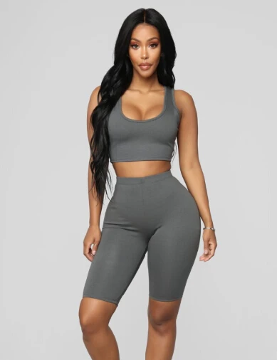 

Women Fashion Solid Sports Tracksuits Sets Summer Strappy Tanks Vest Knee Length Pants Lady Gym Fitness Workout Suits