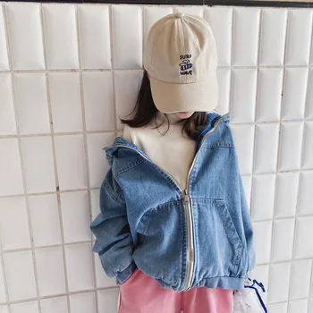 

Sweet Cool Girl's Retro with Clip Inside Hooded Padded Jeans Coat for Girls Baby Infant Children Cowboy Coats with Big Pocket