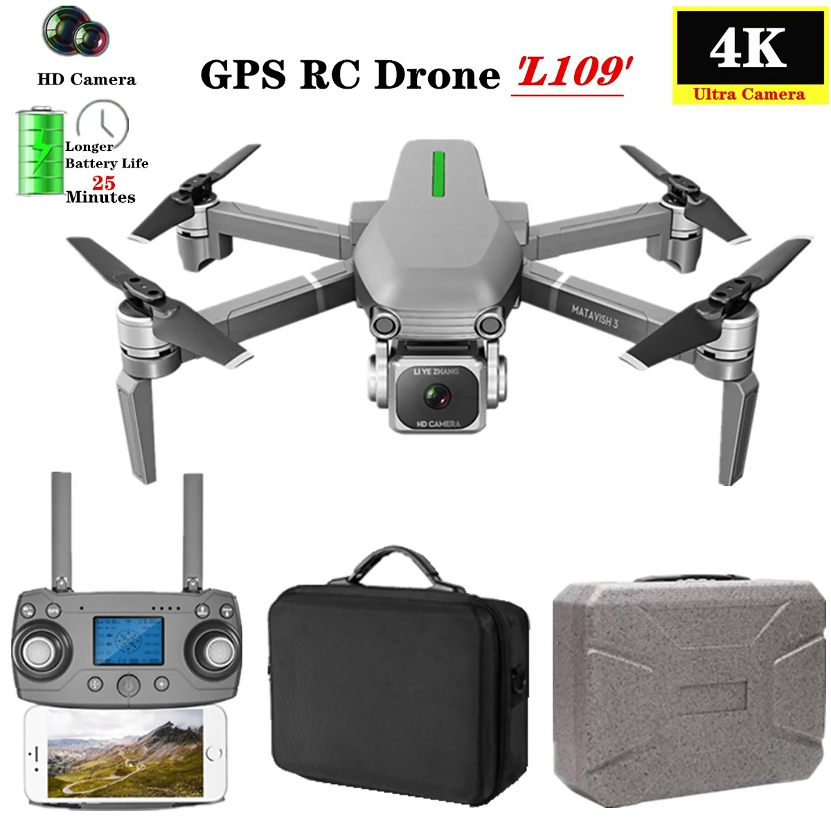  L109-S RC Drone Quadcopter 4K HD Camera 5G WiFi GPS Drones With One Key Return Altitude Hold 800m W