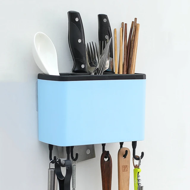 Estantes de almacenamiento montados en la pared, organizador de cocina de  aluminio con ganchos, soporte para cuchillos, soporte para condimentos,  estante organizador - AliExpress