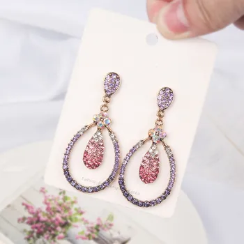 

New 2020 long shiny multicolor Crystal Trendy Women Drop Earrings contracted fine geometric circular elegant sweet Earrings