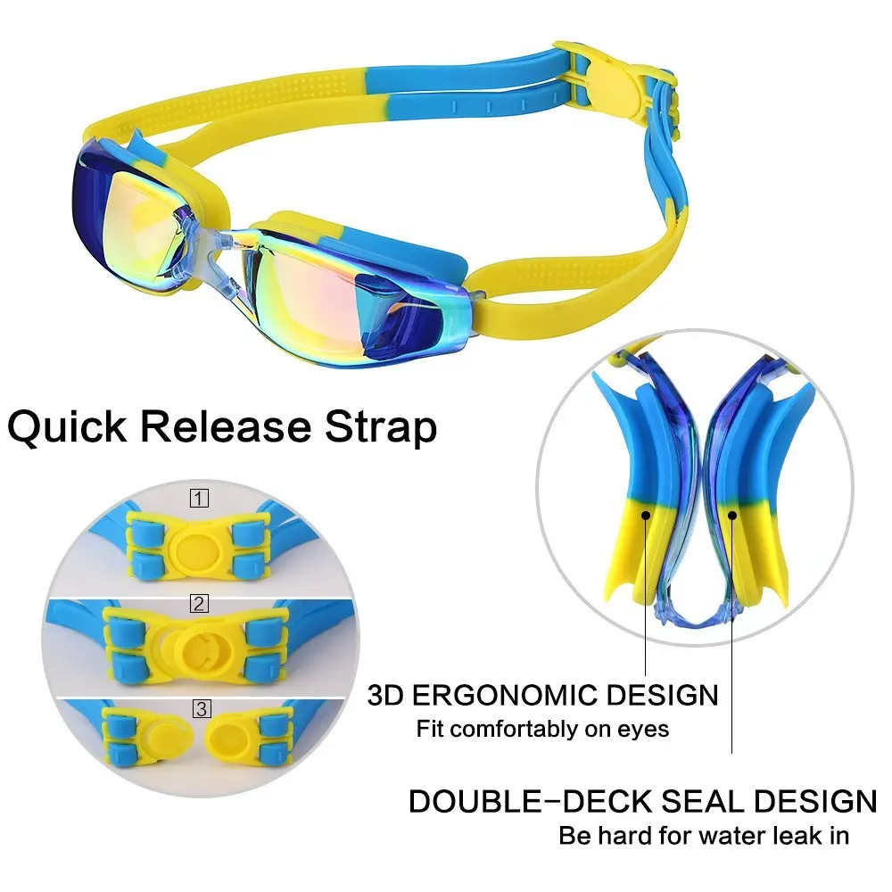 Kids Swimming goggles Anti-Fog UV prescription glasses waterproof goggle with Case,Nose Clip,Earplugs for kids swimming in pools