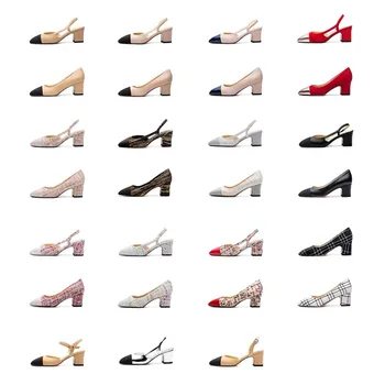 

Brand Genuine Leather Luxury Women's Heels Costume Tweed/Flock/Silk High Heels Fashion Mature Shallow Slip-on Women's Shoes