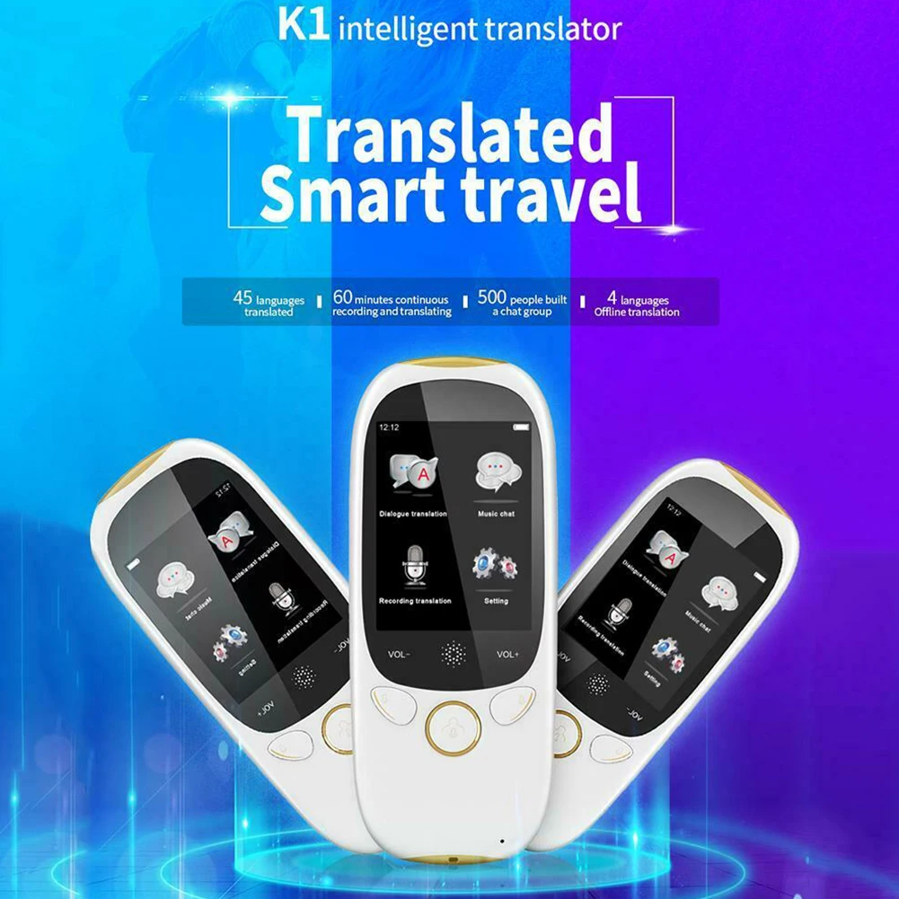 Точный Смарт Bluetooth 45 языков голосовое устройство переводчик запись 2 дюймов обучения wifi Мини Путешествия за рубежом мгновенный