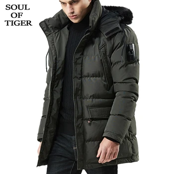 

SOUL OF TIGER New 2019 Fashion Korean Brand Mens Fur Hooded Warm Parkas Male Loose Patchwork Coats Winter Cotton Padded Clothing