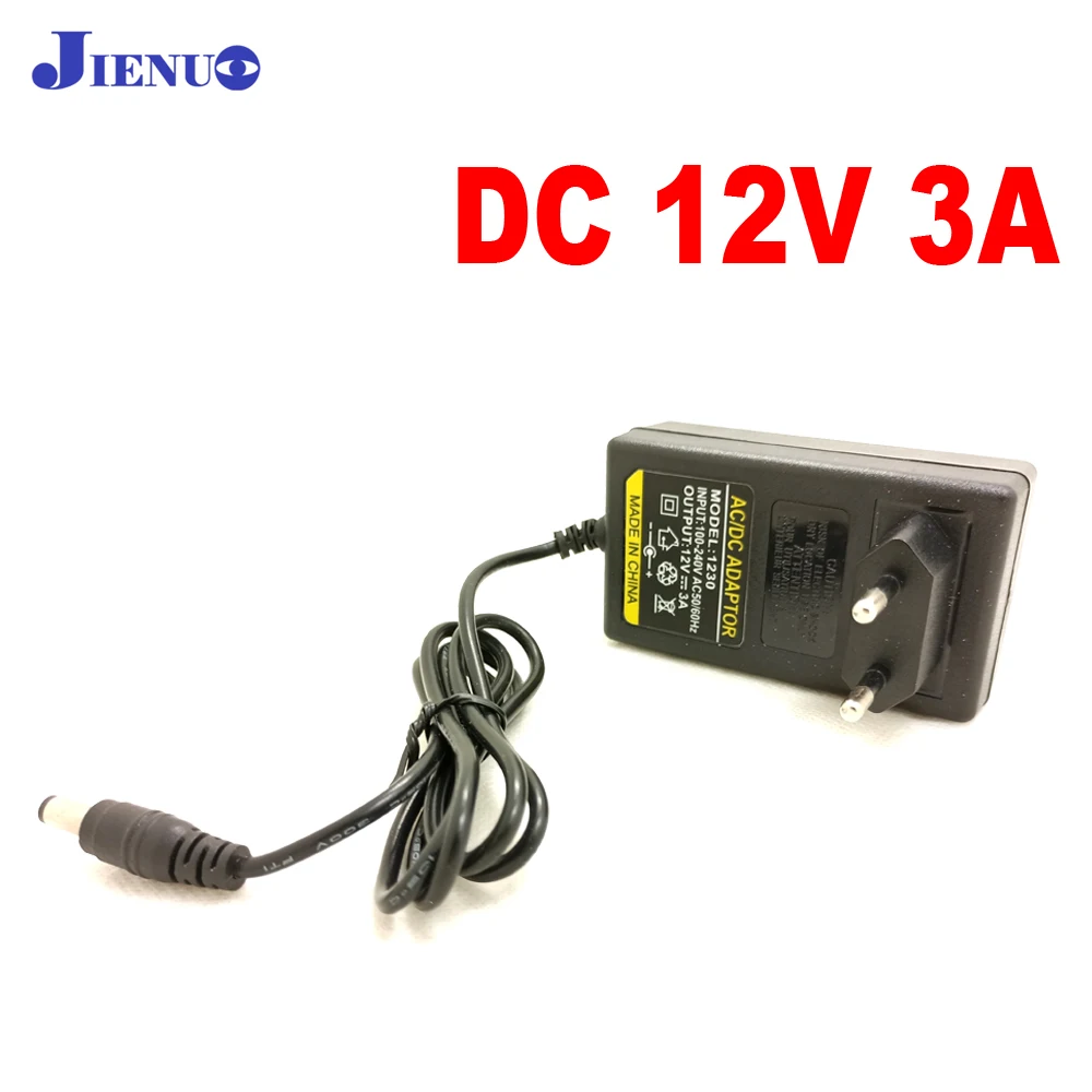 JIENUO DC 12V 3A EU Plug AC/DC Power Adapter Supply for CCTV Camera DVR NVR IP AHD TVI CVI Analog Cam | Безопасность и защита