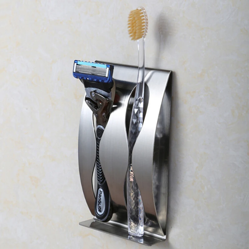 Toothbrush Holder Wall Mount Shaver Holder Toothbrush Drain Storage Rack Stainless Steel Organizer Shelf Bathroom Accessories