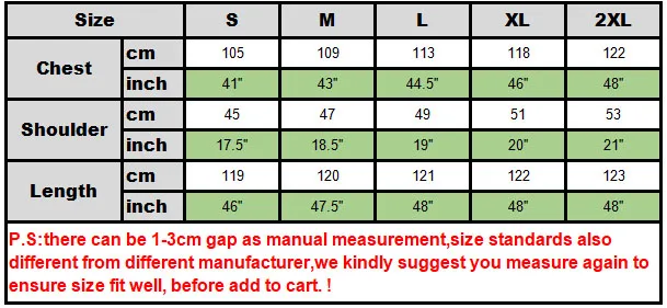 Size chart tunic