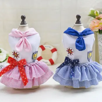 

Cute Sweet Pet Puppy Dog Dress Bowknot Printed Princess Sailor Dress For Teddy Wedding Dresses for Small Medium Dog #