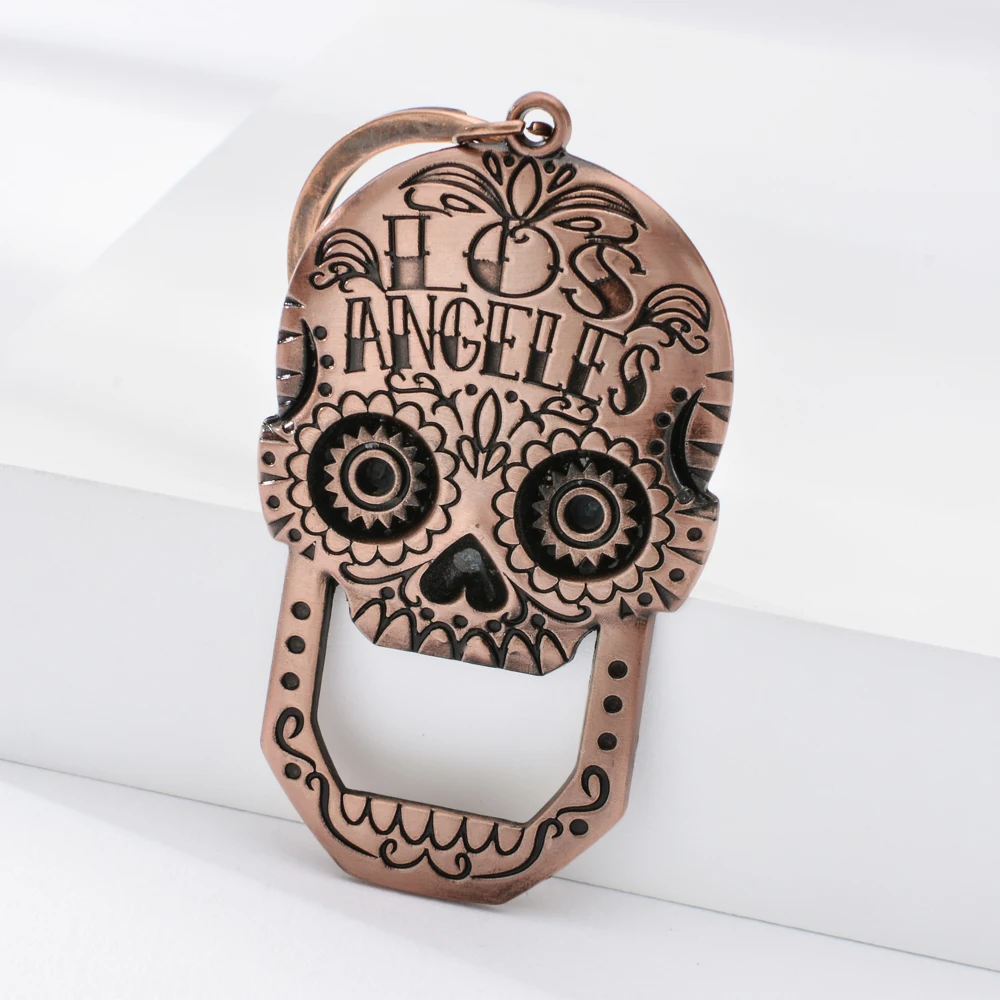Vicney LOS ANGELES брелок бронзовая панк цепочка для ключей с черепом кольцо открывалка для бутылок для мужчин друзья автомобиль сумка брелок подарки