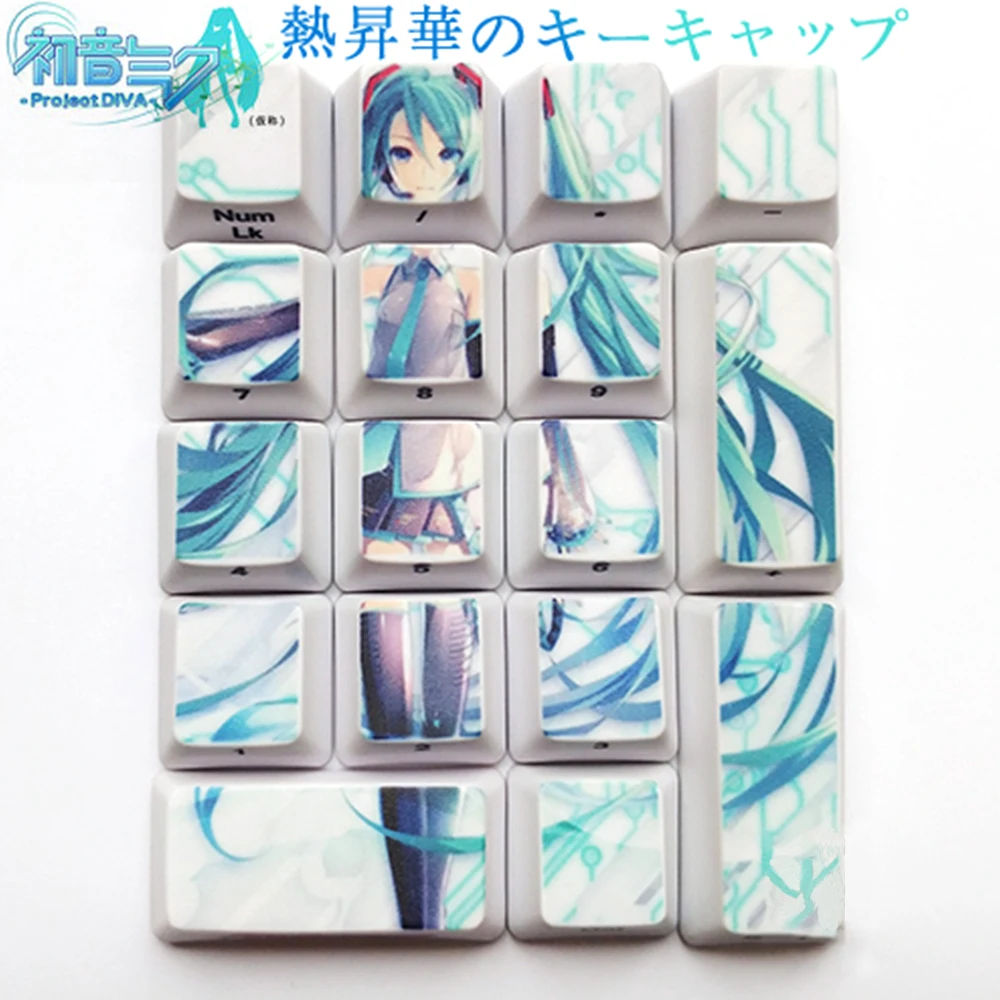 

17 Keys Hatsune Miku Number Keycaps PBT Thicken OEM Profile Side Character Caps For Cherry Mx Switch Mechanical Keyboard