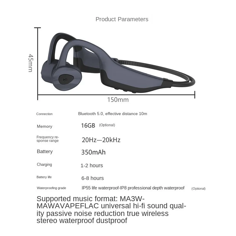 Free shipping Bone conduction Bluetooth headset 5 0 movement waterproof Support memory card Intelligent noise reduction