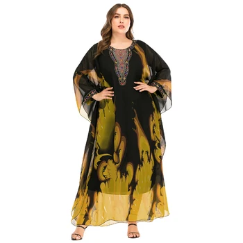 

Fashion Muslim Women Abaya Print Loose Maxi Dress Dubai Kaftan Chiffon Long Gown Islamic Turkey Oversized Robe Summer Ramadan