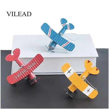 

VILEAD Iron Retro Airplane Figurines Metal Plane Model Vintage Glider Biplane Miniatures Home Decor Aircraft for Kids Gift