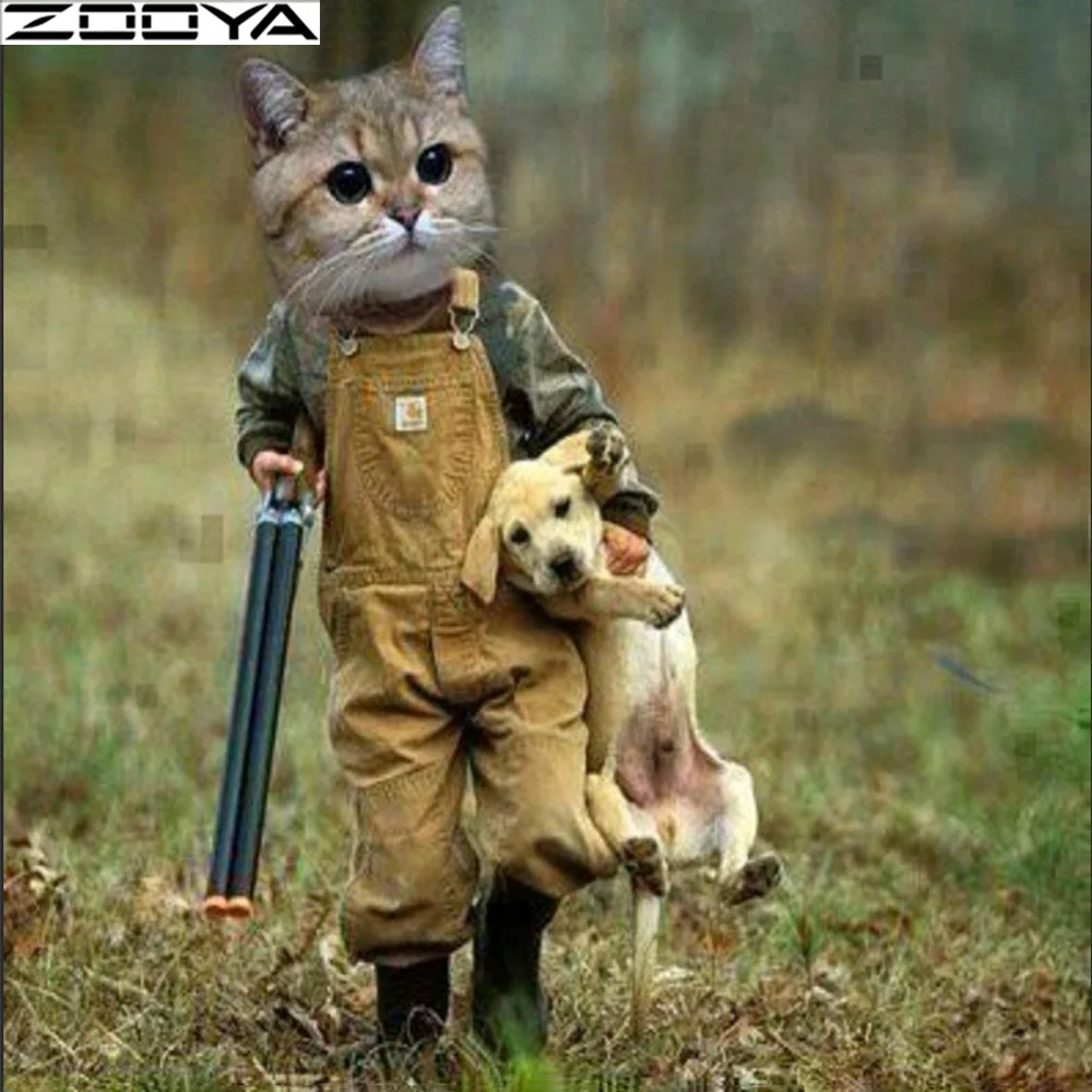 ZOOYA 5D Алмазная мозаика Кот и котенок Сделай Сам вышивка животные собака