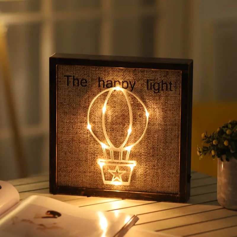 Hinnixy Nordic Bedside Lamp Retro Photo Frame Animal Plant Spacecraft Living Room Wall Decoration Christmas Gift Night Lights - Испускаемый цвет: Hot Air Balloon