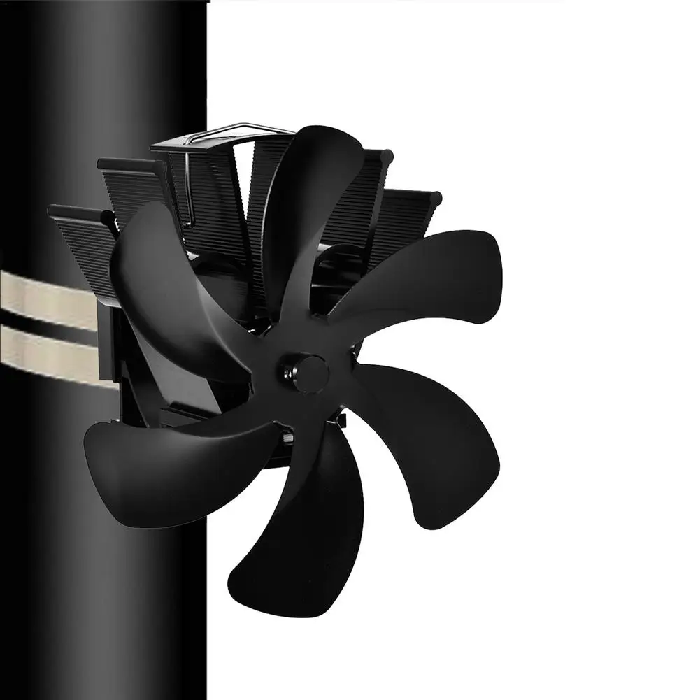 Black 6 Blades Fireplace Fan Heat Powered Stove Fan Efficient Heat
