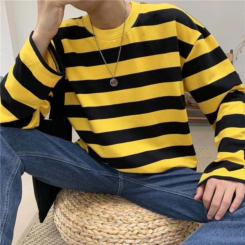 Уличная мужская полосатая футболка Мужская s Harajuku Корейская черная белая хип-хоп
