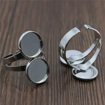 

8pcs Round Glass Cabochon Adjustable Ring Double-Settings Base Setting Rings Blank DIY Jewelry Findings 7 Colors
