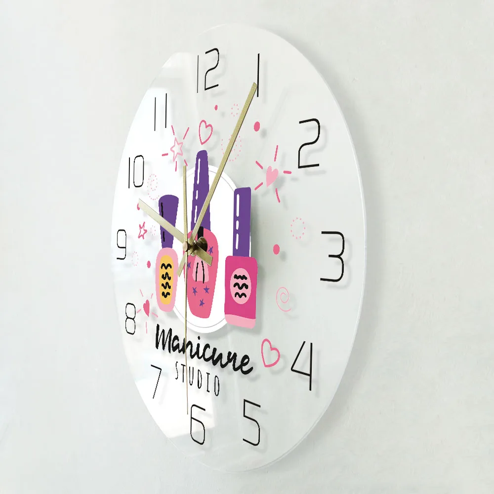 Добавьте свое имя Маникюр студия лак для ногтей на заказ Печать настенные часы персонализированный маникюрный салон Висячие часы подарок для ногтевого техника