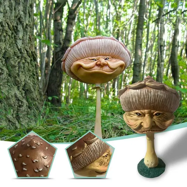 Gomba Szobor Kerti Díszek Vicces Emberi Arc Figurák Kültéri Udvar Gyep Dekoráció - Image 2