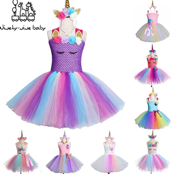 

Girls Unicorn Costume Cosplay Kids Unicorn Halloween Costume Birthday Dress For Child Carnival Party Princess Tutu Dress
