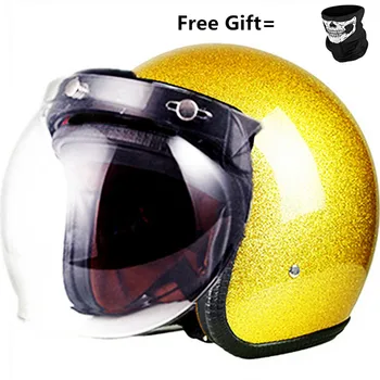 

Motorcycle helmet jet Vintage helmets Open face retro 3/4 half helmet casco moto gold shine capacete motociclismo chopper gold