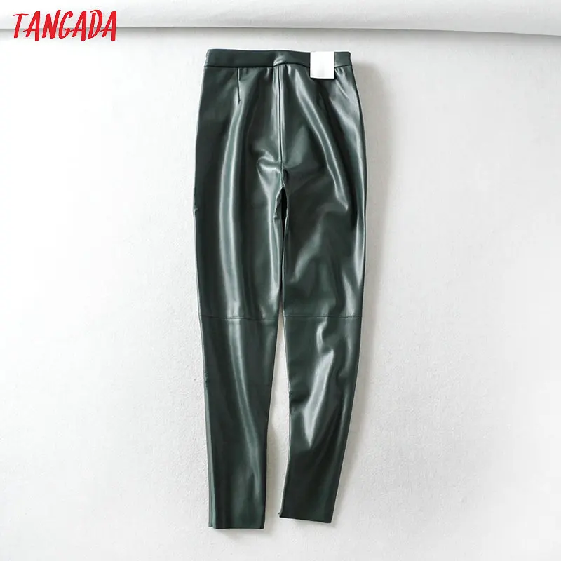 Tangada Женские Зеленые Черные обтягивающие штаны из искусственной кожи стрейч на молнии женские осенние зимние узкие брюки 6A344