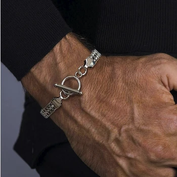 

STYLISH TOGGLE CLASP BAR BRACELET FOR MEN STAINLESS STEEL BALI FOXTAIL CHAIN BRACELET