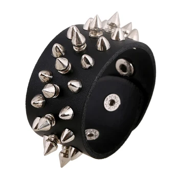 

Punk Gothic Men Women Genuine Leather Spiked Rivet Stud Bracelets Wide Cuff Cowhide Bracelet Bangles Wristband Jewelry Gifts