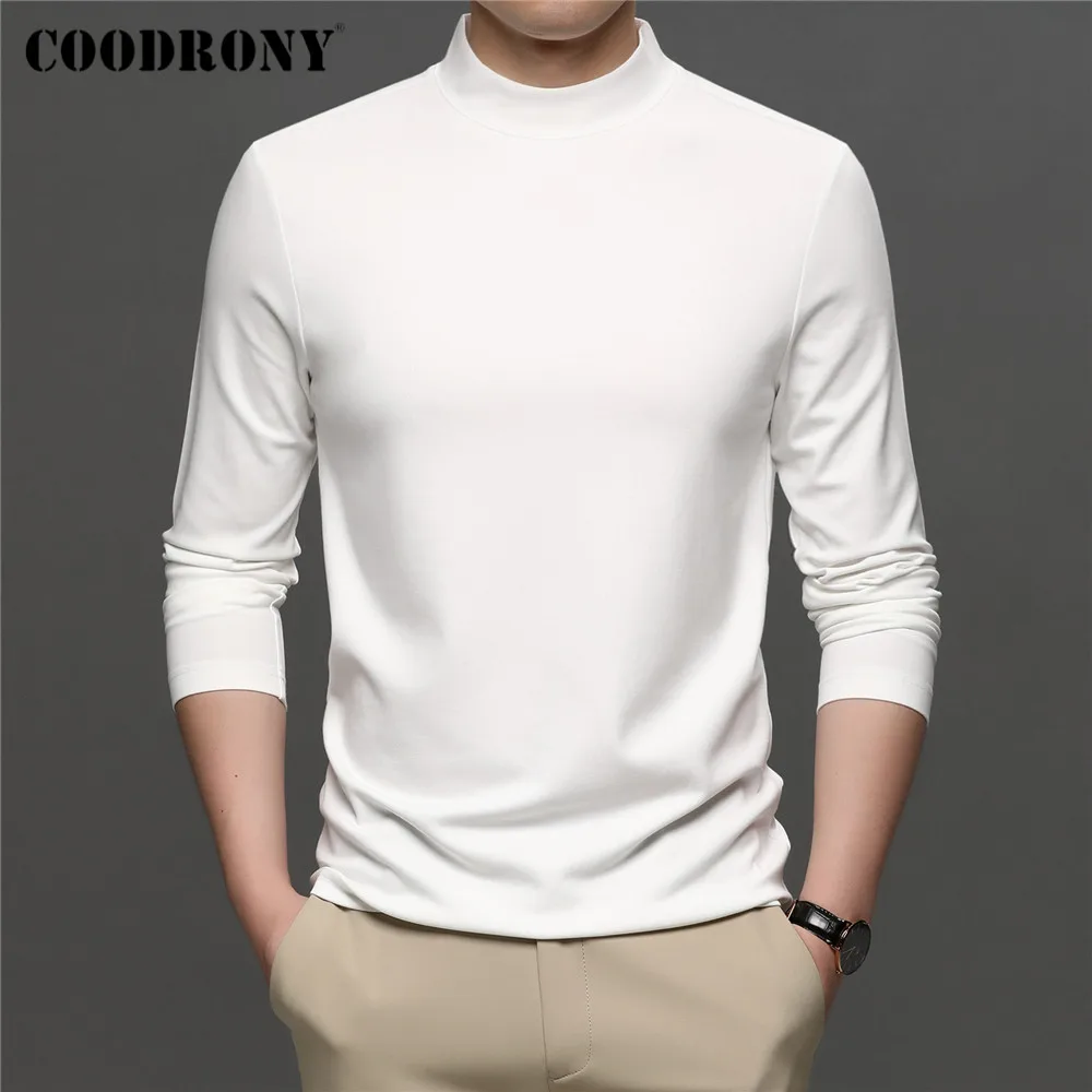 COODRONY Brand Spring Autumn New Arrival All-Match Fashion Casual Pure Color Stand Collar Long Sleeve T-Shirt Men Clothing C5049