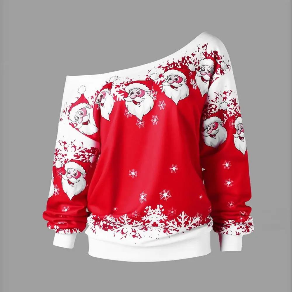 New Fashion Women Jumper Christmas Sweater Pullover Tops Coat Snowflake Winter Off Shoulder Warm Brief Sweaters Clothing | Женская