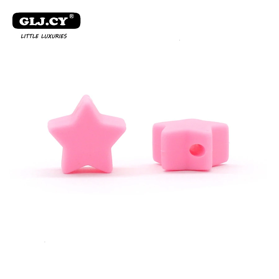 Pink 40 шт. Силиконовые бусы для прорезывания зубов, Прорезыватель для зубов, аксессуары, пищевой жемчуг, силиконовая звезда, Прорезыватель для зубов, пустышка для зубов - Цвет: Pink