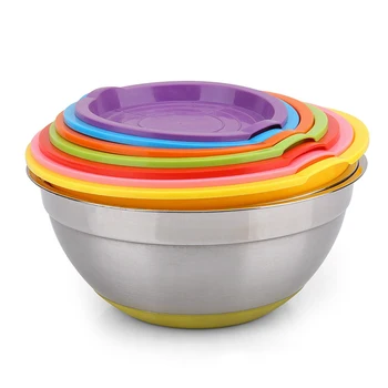 

5pcs/Set Mixing Bowl Stainless Steel Fruit Salad Bowl Non-Slip Food Storage Bowls Nesting Whisking Kitchen Baking Cooking Tools