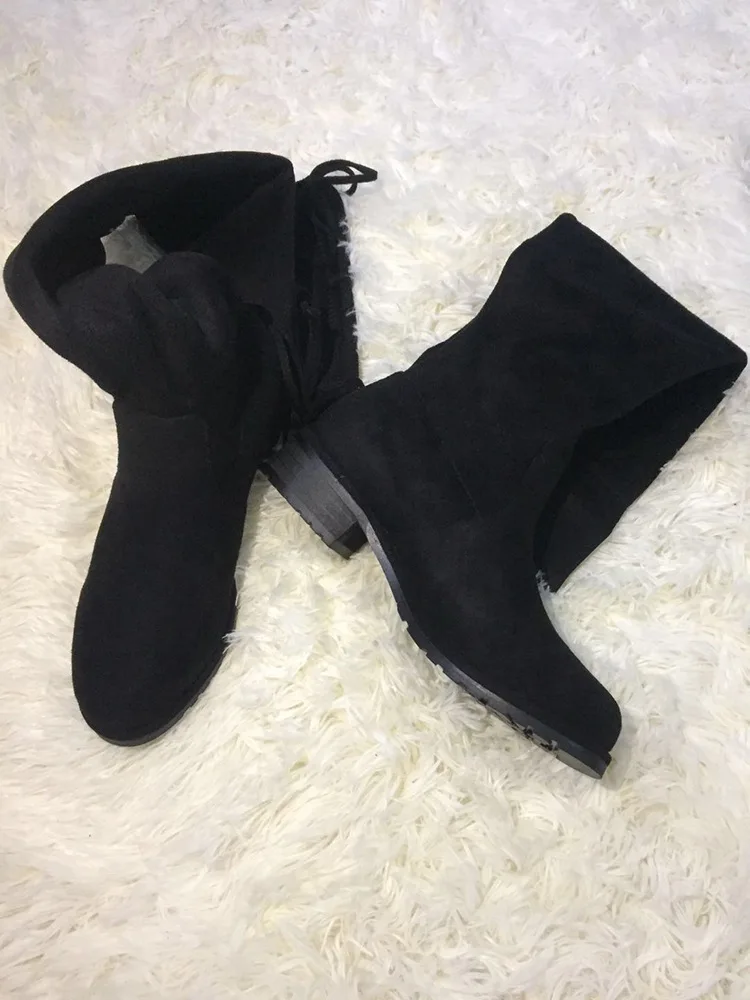 

2018-Thigh Boot Women's Autumn And Winter 5050 Flat Chunky-Heel Elasticity Slimming Comfortable Online Celebrity-Painted Fashion