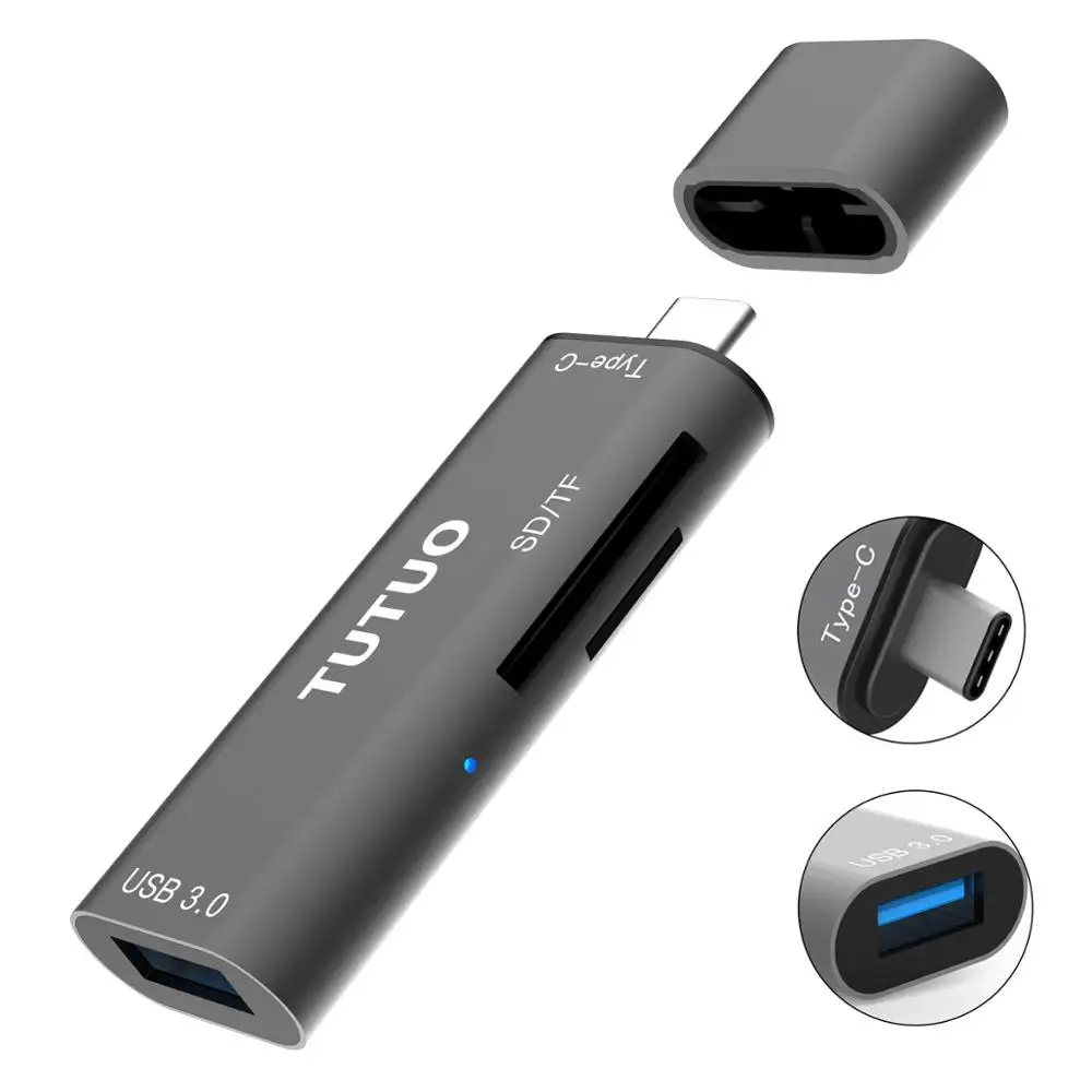 

TUTUO Type C Card Reader Memory SD/TF USB C to USB A Adapter 3.0 OTG USB Hub Converter for Xiaomi 9T Redmi Note 7, Huawei P20