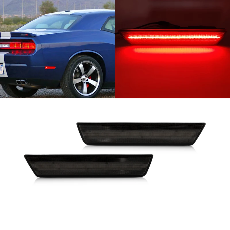 Smoked Lens Rear Side Marker Lamps Red LED Lights For Dodge Challenger