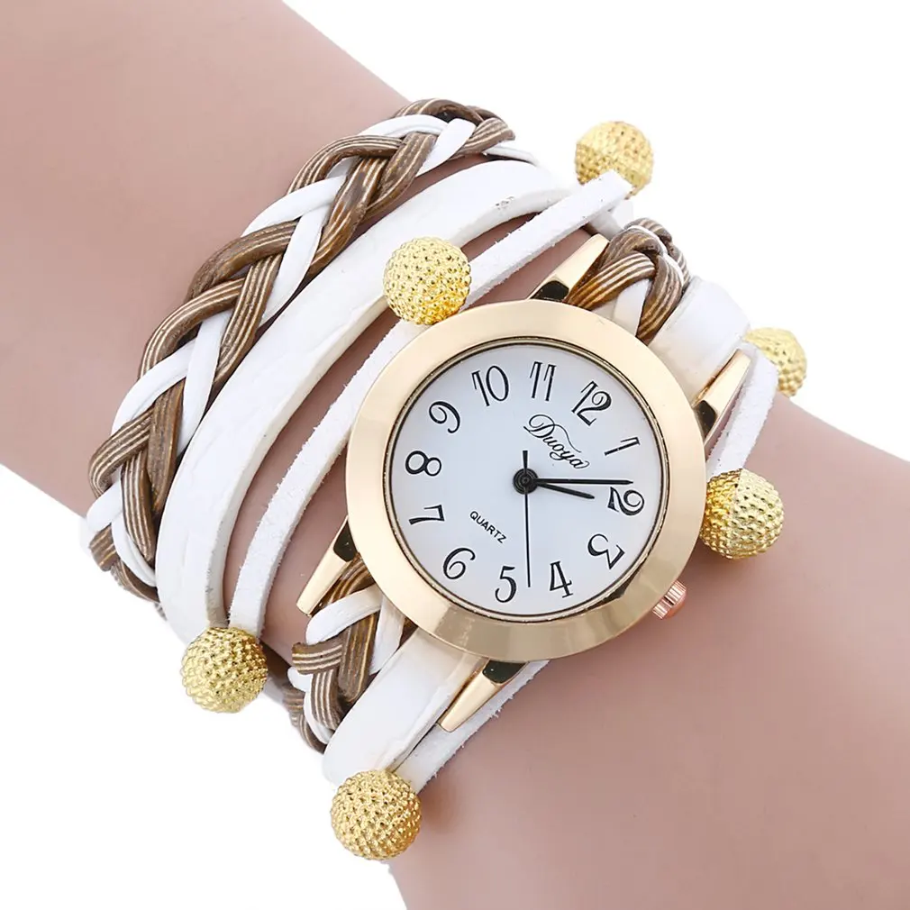 SC130 женские часы-браслет в этническом стиле с золотыми шариками, женские кварцевые часы, модные кожаные женские часы, повседневные наручные часы - Цвет: 1