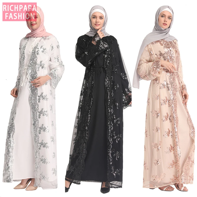 Лето 2020 сетчатый кафтан с блестками Abaya Турция женское мусульманское платье