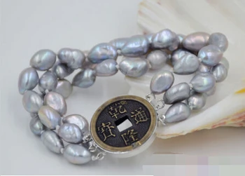 

free shipping 3row 8" gray baroque freshwater cultured pearl bracelet