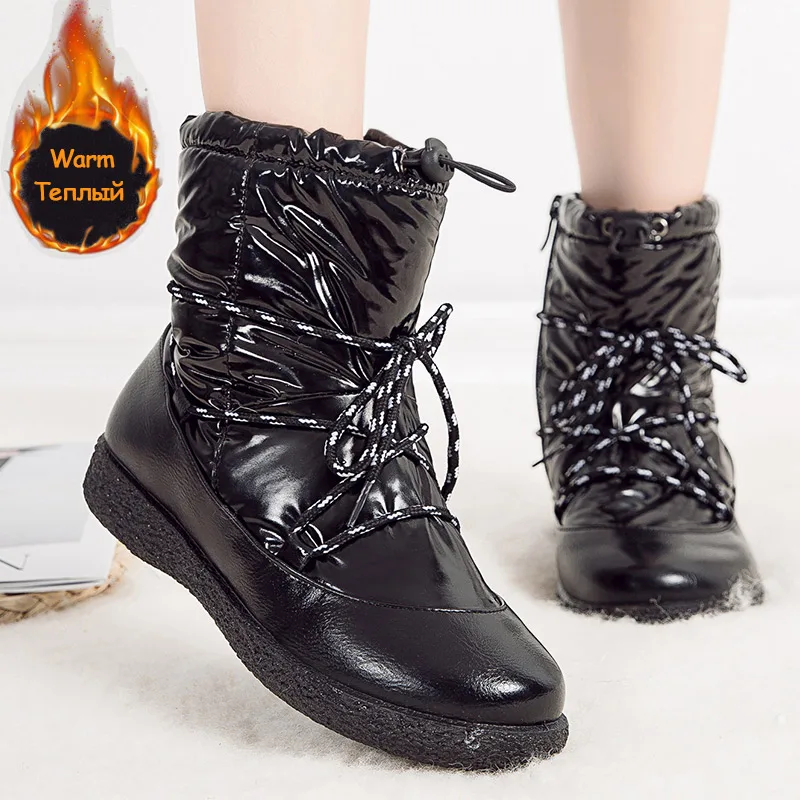 

Women Boots Low Heels Winter Shoes Woman Keep Warm Winter Boots Quilted Waterproof Snow Boots Plus Size 43 Mid Calf Botas Mujer