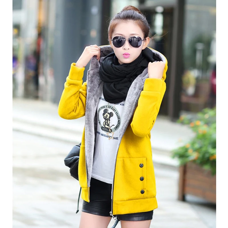 winter jacket women solid hooded thick fleece casual jacket female fashion slim plus size coats streetwear jackets Mujer