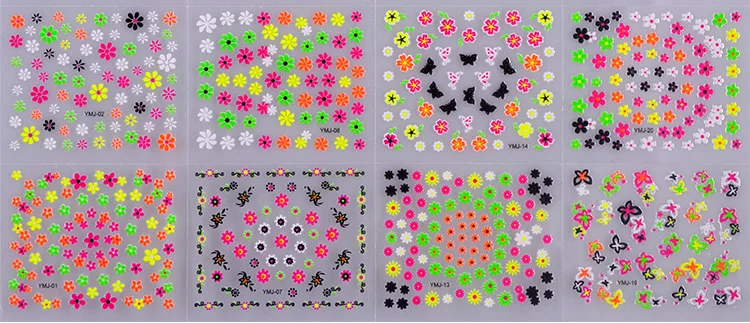 24 шт. светящиеся флуоресцентные 3D наклейки для ногтей цветок Звезда мультфильм декоративные наклейки, Переводные 3D наклейки для ногтей