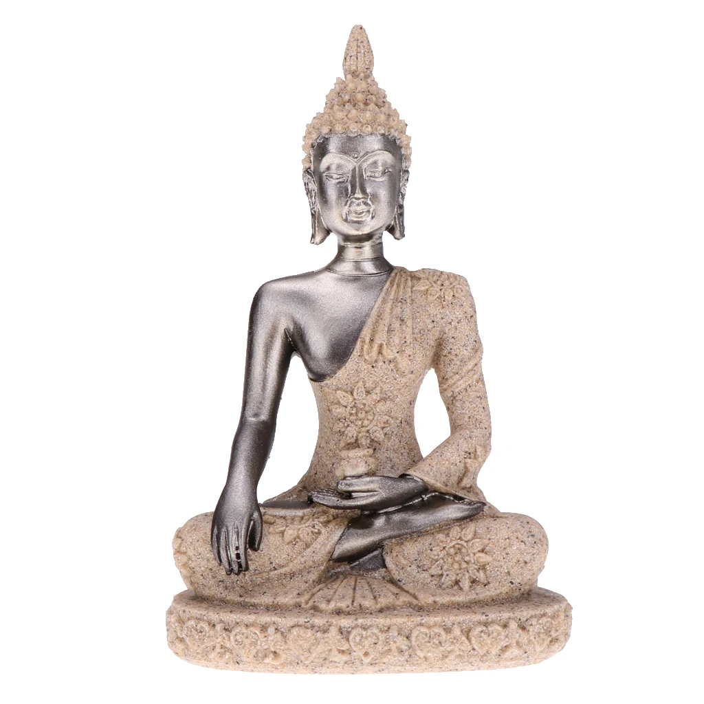 Nature Sandstone Buddha Statue Seated The Hue Monk Figurine Finished 3 inch Tall Meditation | Дом и сад