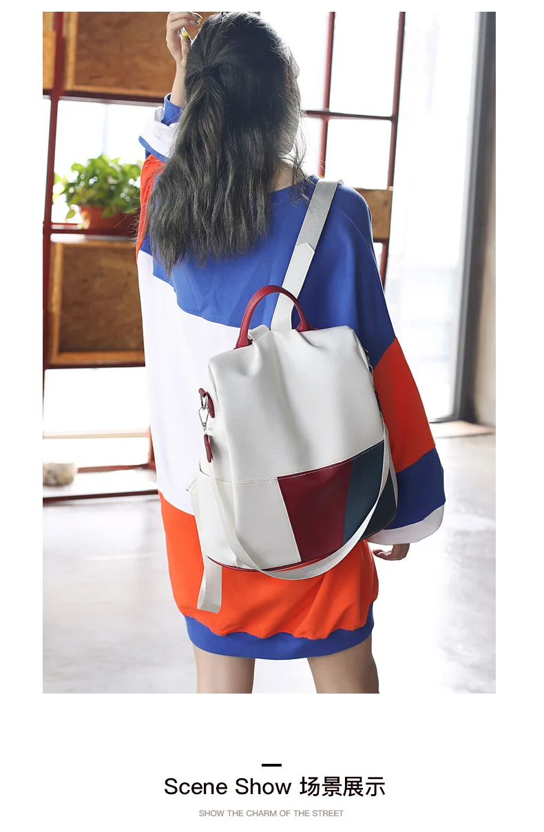 High Quality PU leather Panelled backpack White Black Anti Theft Women Backpack 2019 Fashion Brand Rucksack for Ladies Back Pack (16)