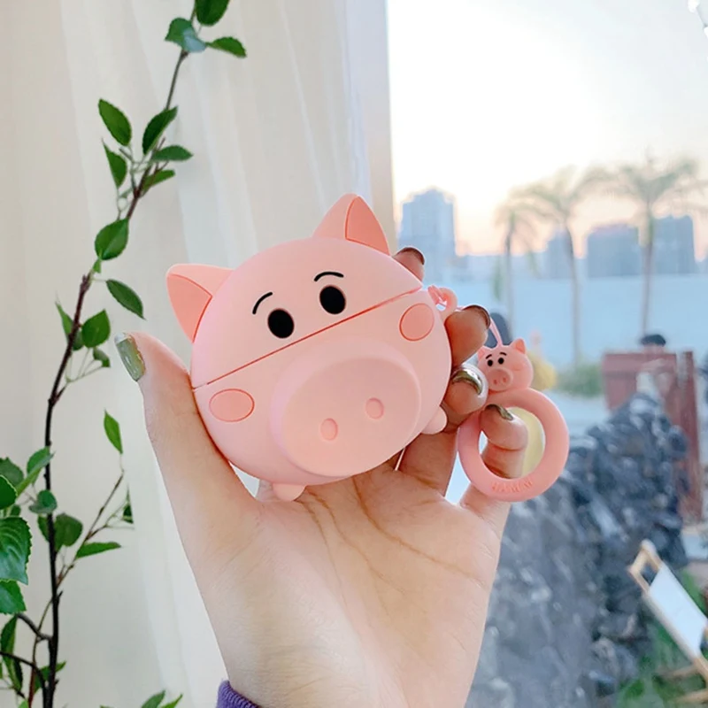 Чехол для наушников s для AirPods чехол 3D милый розовый поросенок мультфильм для Apple Air Pods Защитная крышка для Earpods чехол для наушников кольцевой ремешок
